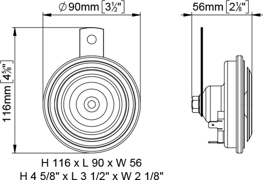 90/1-H ø90 Horn hoher Ton 12V 24V 36÷48V 80V