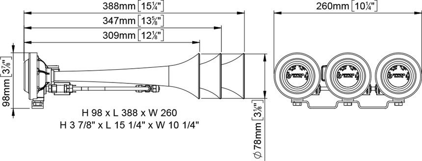 P1/2-E electronic horn 3 alternating notes 12V 24V