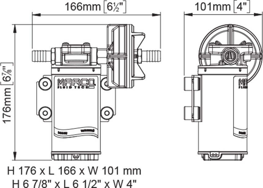 Marco UP1 Pumpe mit Nitrilgummizahnrad und int. Bürsten 35 l/min (12 Volt)